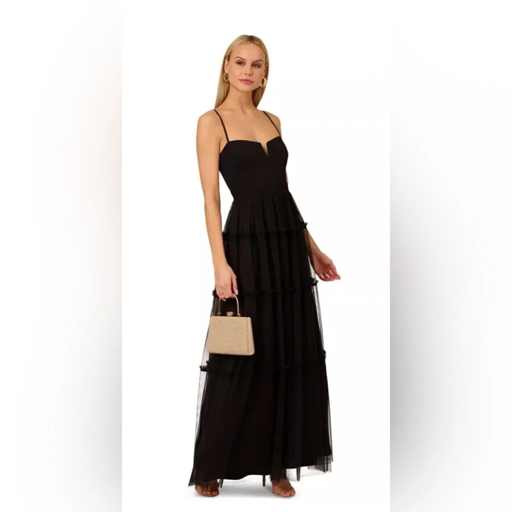 Adrianna Papell Women's Ruffle Tiered Mesh Sleeveless Gown in size 10 - Picture 1 of 11